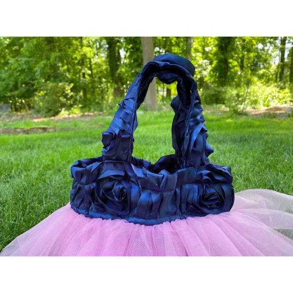Flower Girl Bag, Graduation Party Tote, Ballet Tutu Tote, Navy Blue Pink Tote - Picture 3 of 3